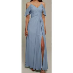 AW BRIDAL sz 8 M light dusty blue chiffon Jenifer bridesmaid maxi dress NEW B97